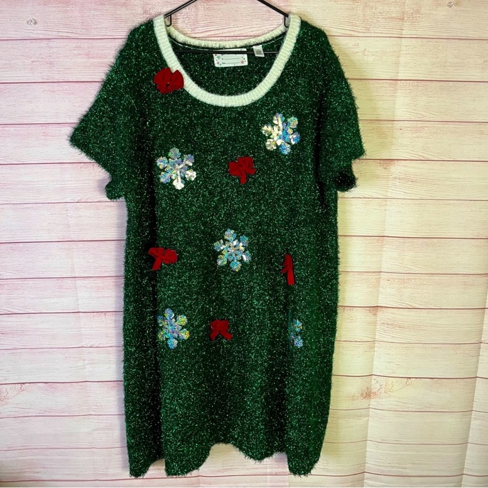 Merry & Bright  Tinsel Bow Dress Size 1X